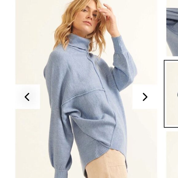 PROMESA High Art Asymmetrical Funnel Neck Sweater Ash Blue wool blend sz Large‎ - Picture 2 of 12